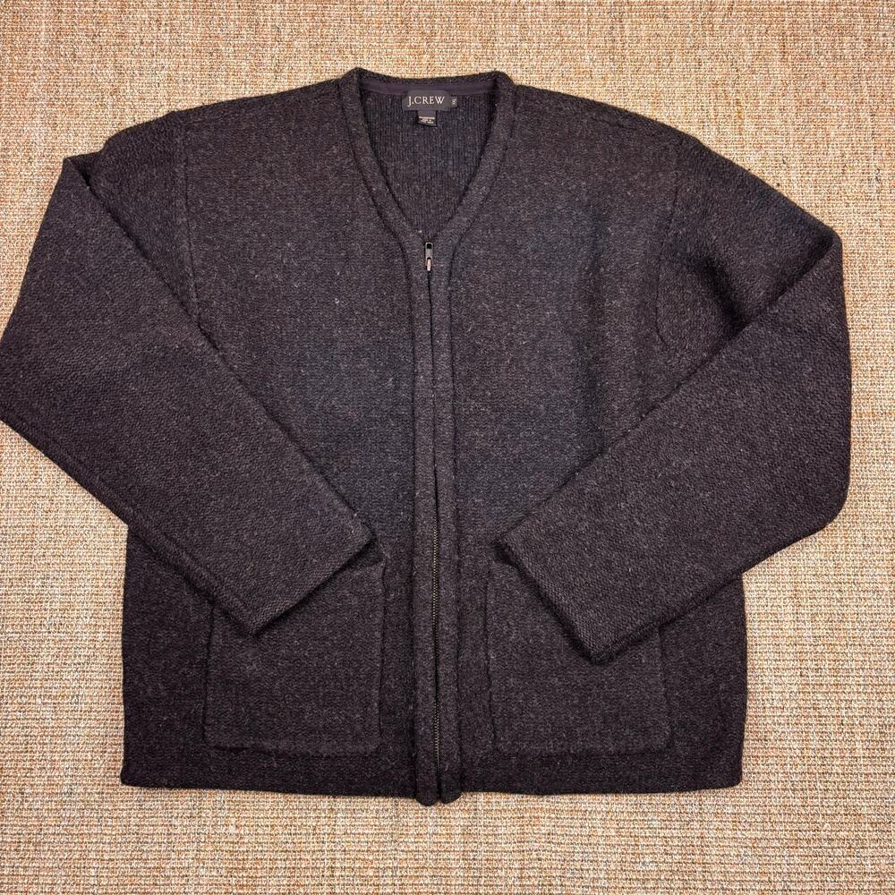 🖤 J.Crew 100% Lambswool Zip Cardigan | Women's XXL | Charcoal Gray